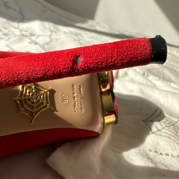 Charlotte Olympia Red Suede Debbie Heart Platform Heels Size 8 - Picture 7 of 8